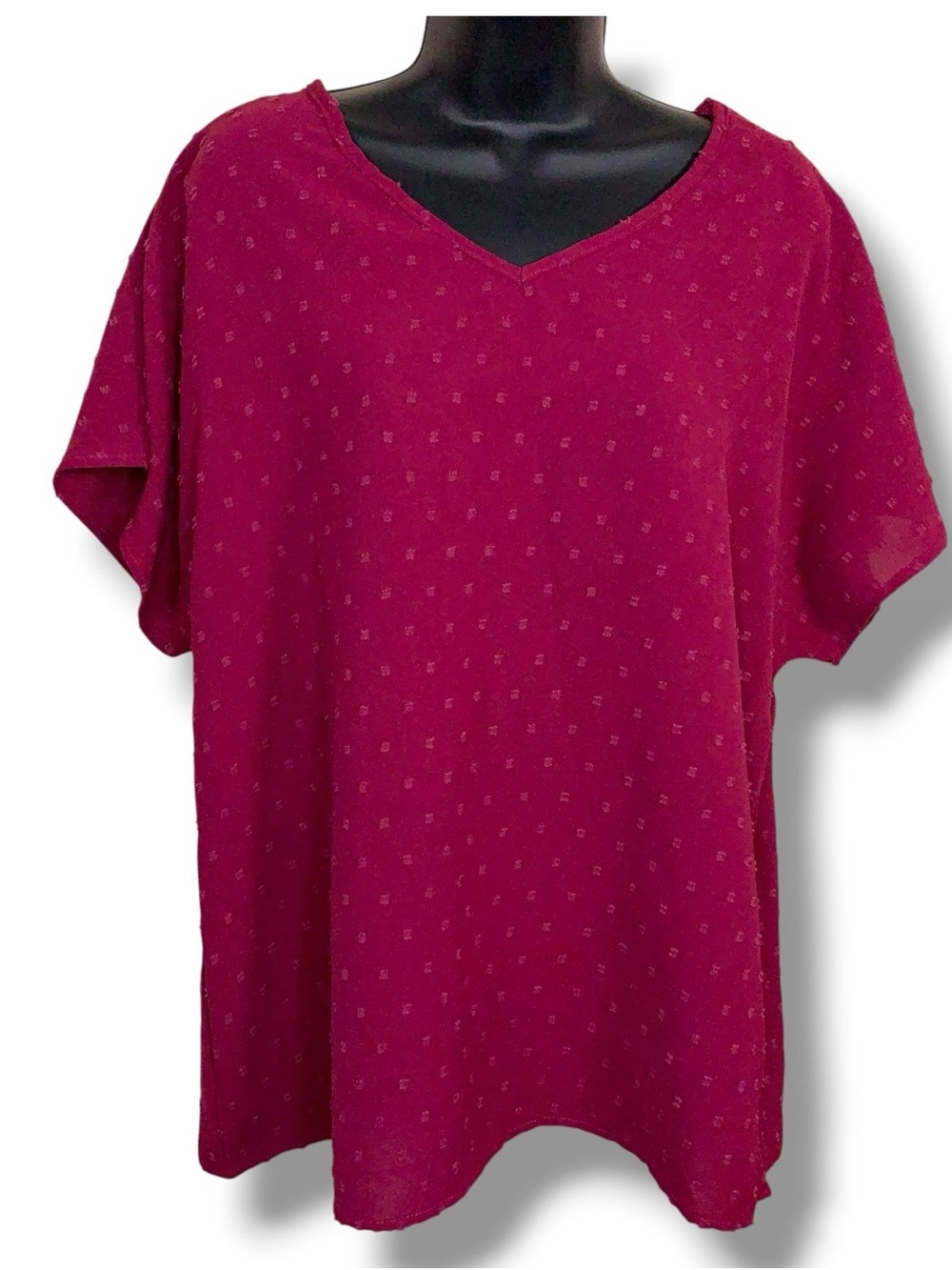 Size 12 Fuchsia Pink Vneck Short Sleeve Textured Top Womens Lightweight